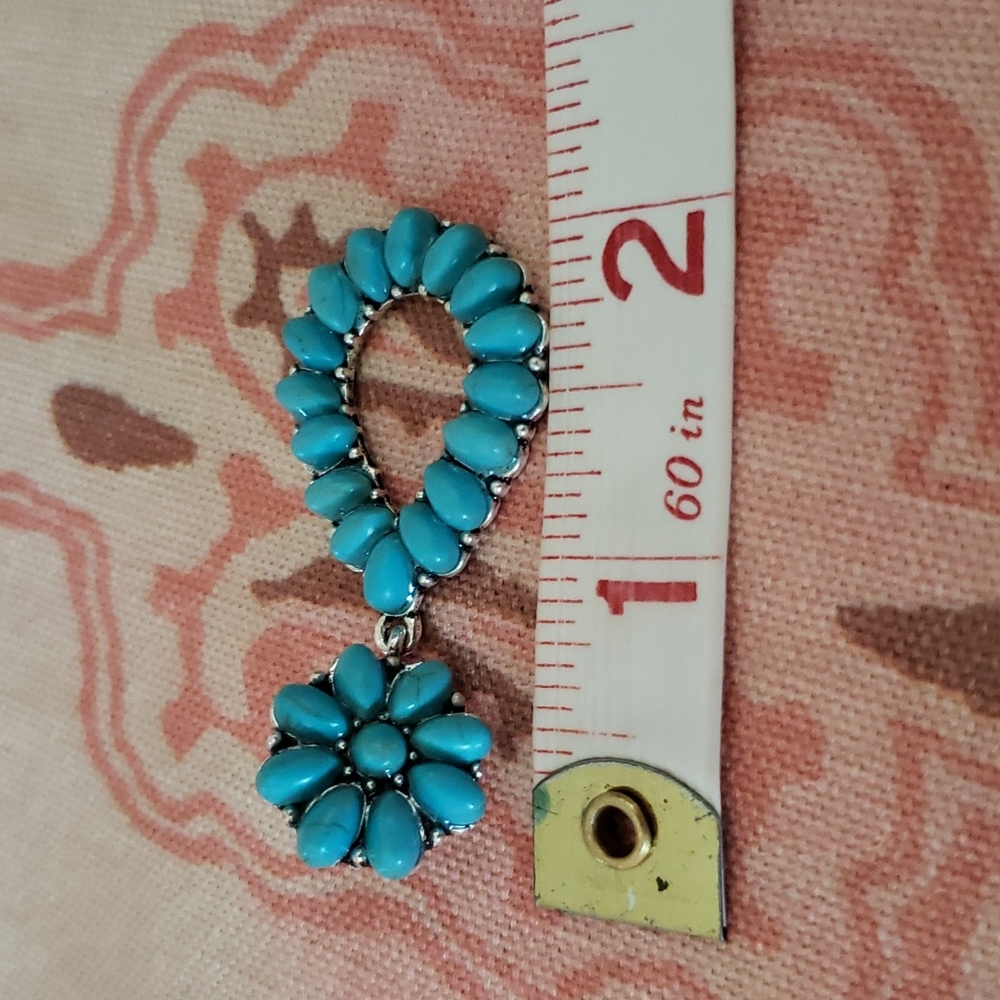 (B) Turquoise Floral Earrings Boho Western Cowgirl Rodeo Vaqueros - Picture 7 of 10